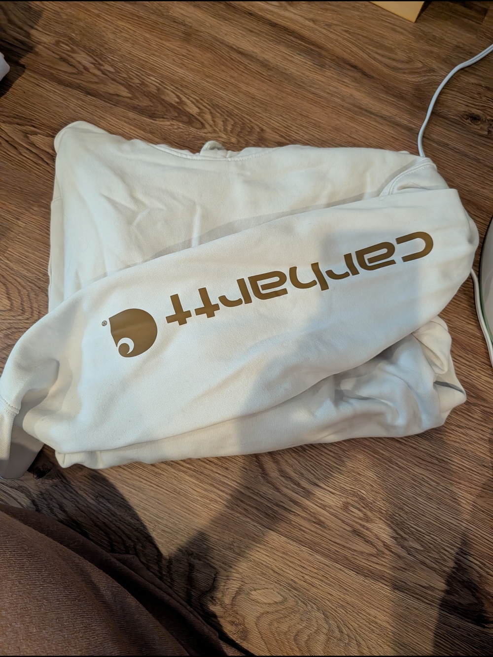 Carhartt Cream Hoodie with Gold Sleeve Logo